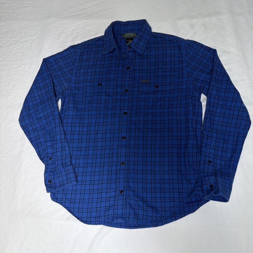 Lauren Ralph Lauren Flannel Button Down Shirt Size S - Blue With Black Plaid